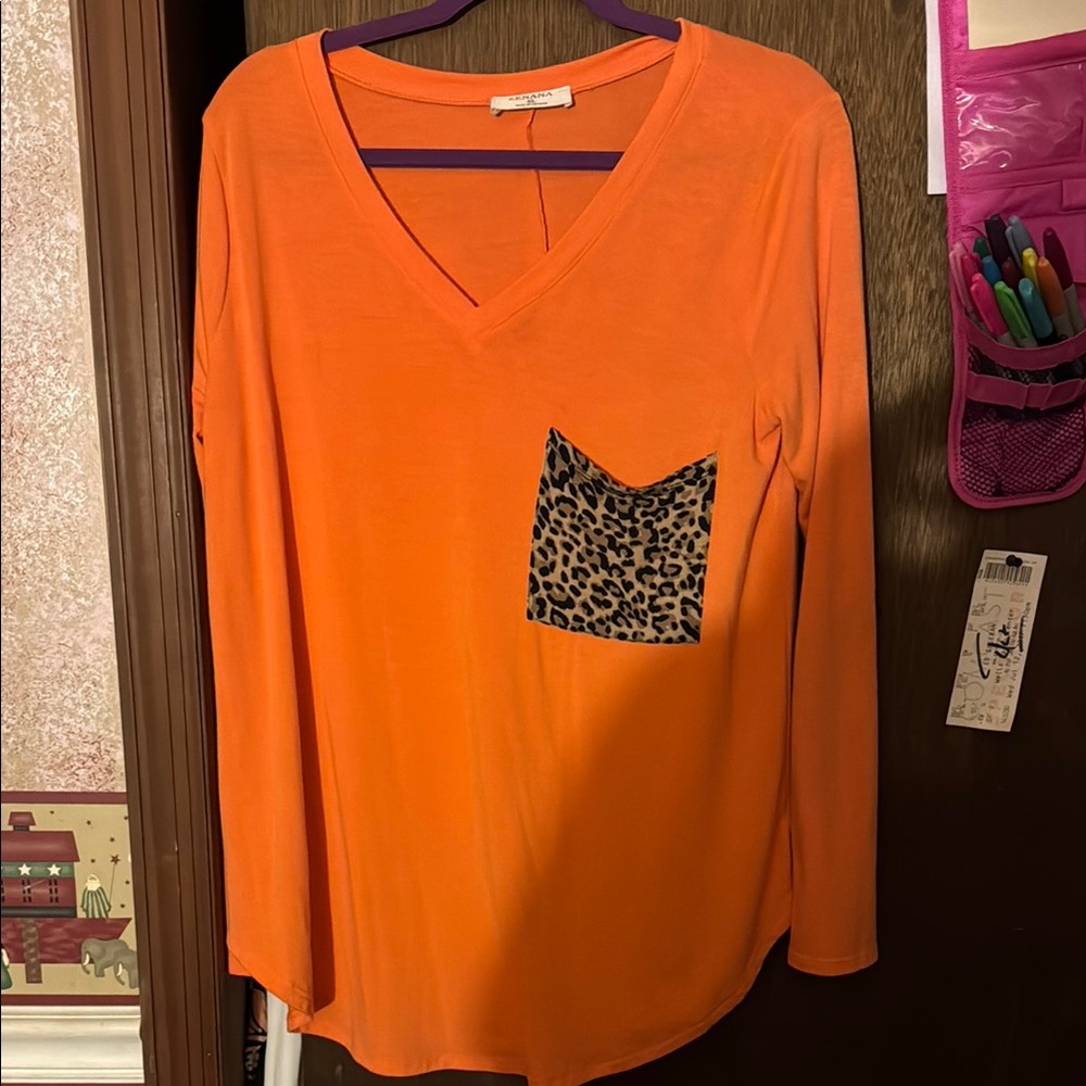 Zenana Outfitters Orange Long Sleeve Relaxed Blouse